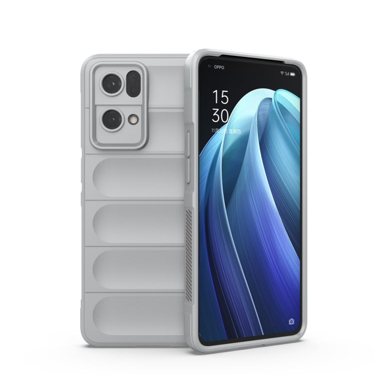 Light grey phone case with raised grip panels and camera cutouts, front and back shown