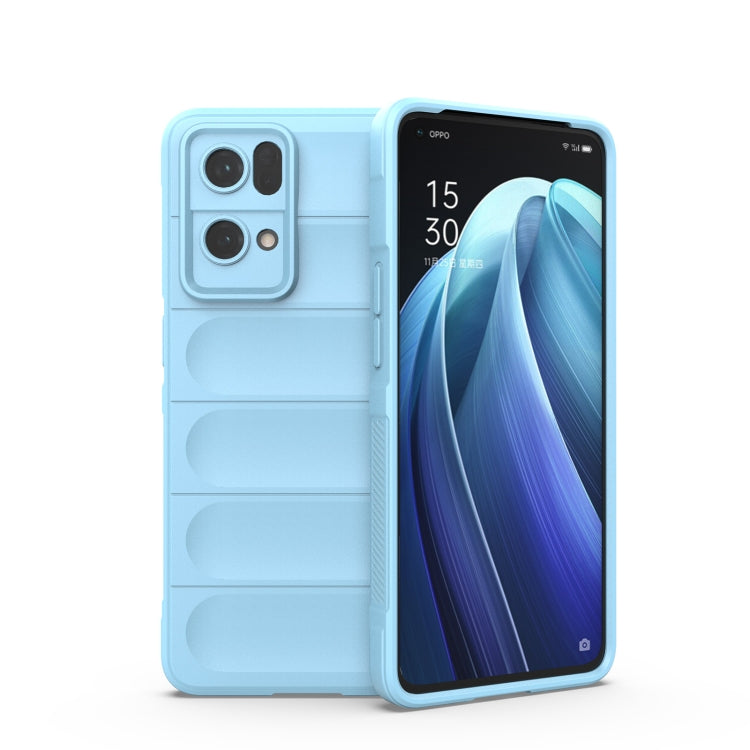 Rugged light blue phone case with camera cutouts and raised side grips