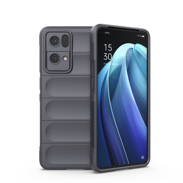 Rugged dark grey phone case with camera cutouts and textured grip ridges