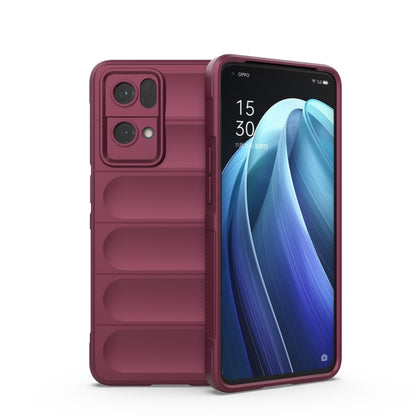 Rugged wine red phone case with camera cutouts and raised side grip ridges