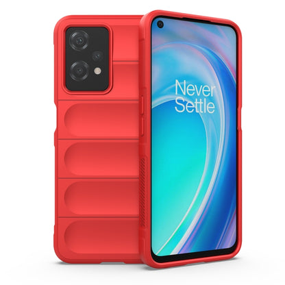 Rugged red phone case with camera cutouts and raised side grip ridges