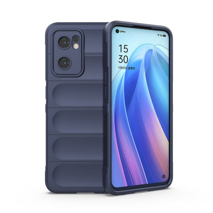 Dark blue TPU and flannel phone case with raised camera protection and grip panels