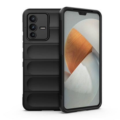 Dark gray TPU and flannel phone case with raised camera protection and grip panels