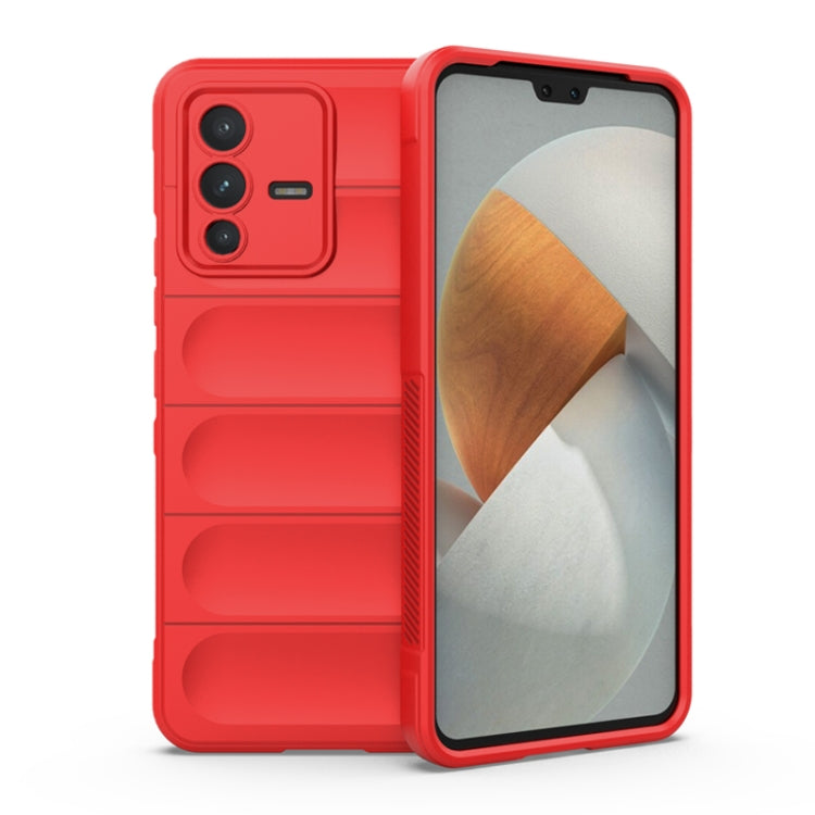 Red TPU and flannel phone case with raised camera protection and grip panels