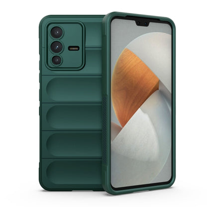 Dark green TPU and flannel phone case with raised camera protection and grip panels