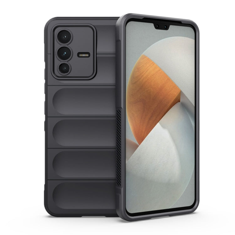 Black TPU phone case with raised shield ridges, camera cutout, front cover
