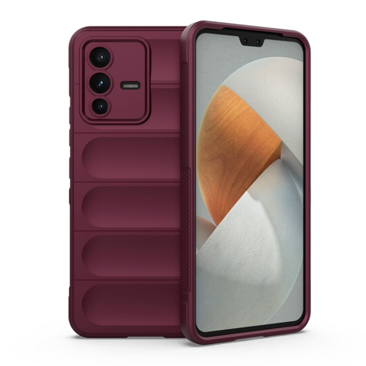 Wine red TPU phone case with raised shield ridges, camera cutout, front cover