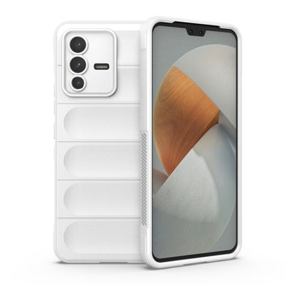 White TPU phone case with raised shield ridges, camera cutout, front cover
