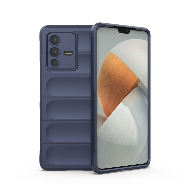 Navy TPU phone case with ridged bumper panels and camera cutouts.