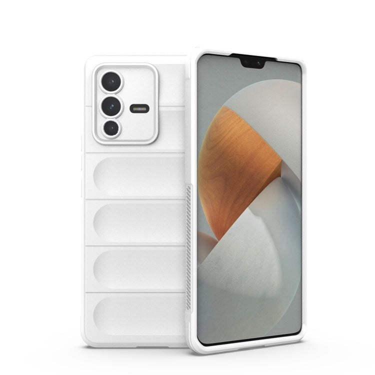 White TPU phone case with ridged bumper panels and camera cutouts.