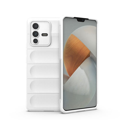 White TPU phone case with ridged bumper panels and camera cutouts.