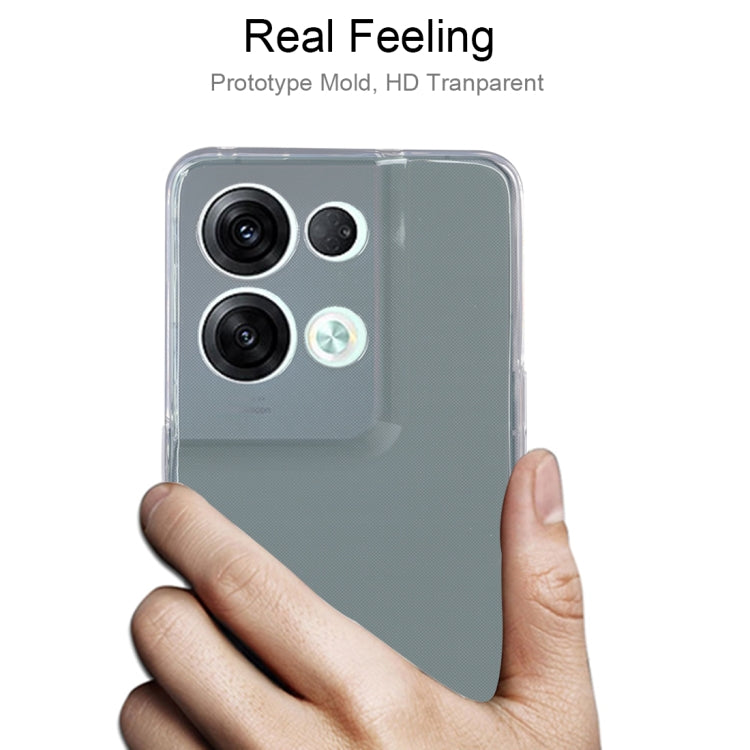 Transparent TPU phone case held in hand, clear finish with camera cutouts