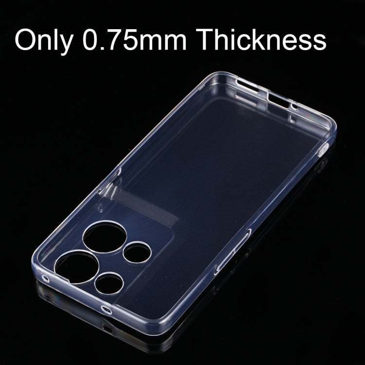 Ultra-thin clear TPU phone case, angled view with camera cutouts on back