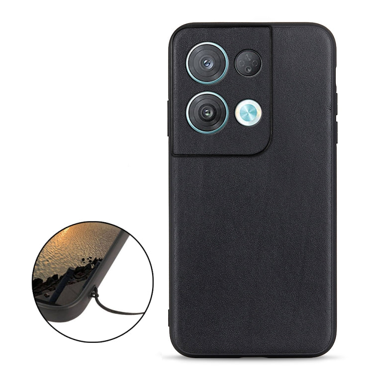 Black genuine leather phone case with camera cutout; inset shows side cutouts