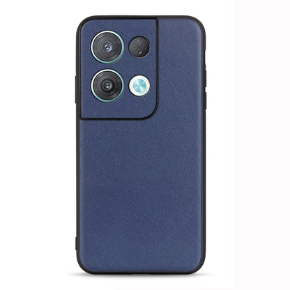 Blue genuine leather phone case with camera cutout and slim protective sides