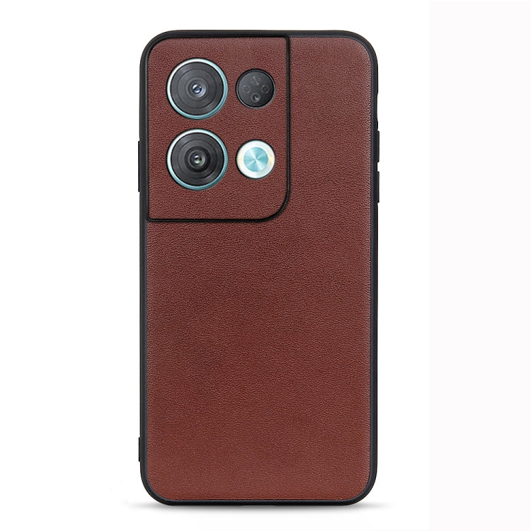 Brown genuine leather phone case with camera cutout and textured finish