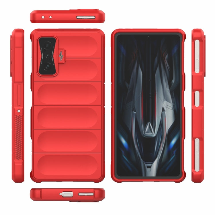 Red TPU phone case set showing front, back, and side openings