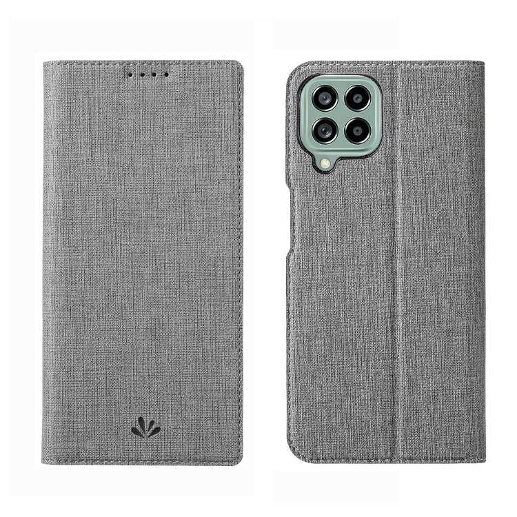 Gray folio phone case with magnetic closure and textured fabric look