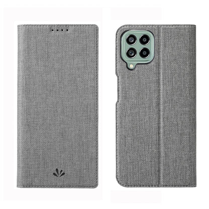 Gray folio phone case with magnetic closure and textured fabric look