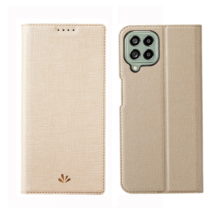 Beige folio phone case with magnetic closure and textured fabric finish