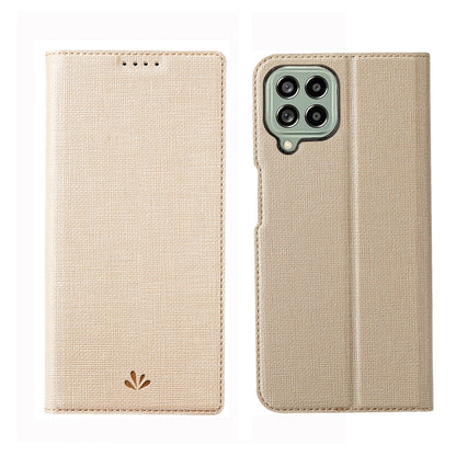Beige folio phone case with magnetic closure and textured fabric finish