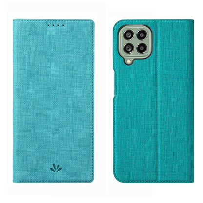 Turquoise flip phone case with textured fabric and cutouts for camera and speaker