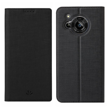 Black flip phone case with textured finish and camera lens opening