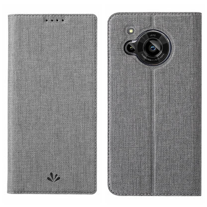 Light gray flip phone case with textured finish and camera lens opening