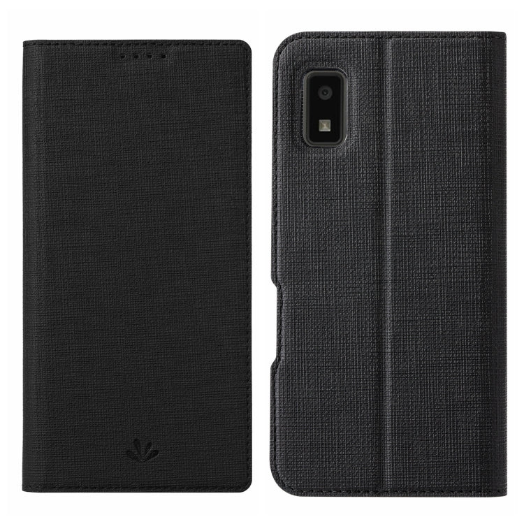Black fabric folio phone case with flip cover and camera cutout