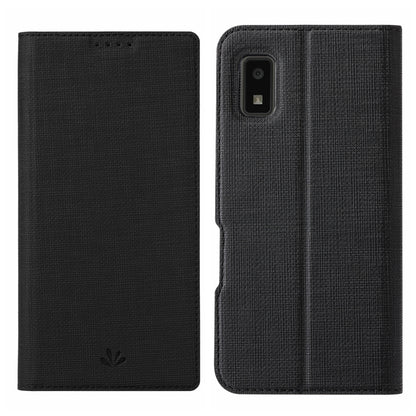 Black fabric folio phone case with flip cover and camera cutout