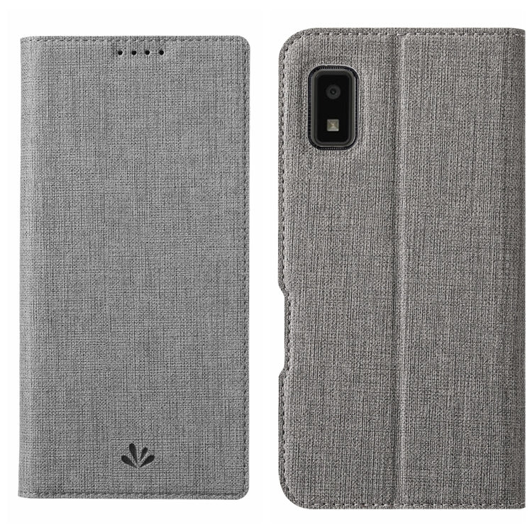 Light gray fabric folio phone case with flip cover and camera cutout