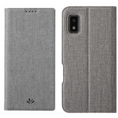 Light gray fabric folio phone case with flip cover and camera cutout