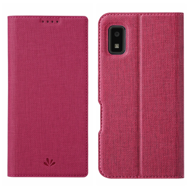 Rose red fabric folio phone case with flip cover and camera cutout
