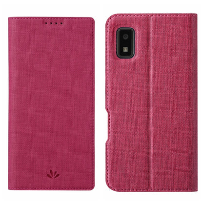 Rose red fabric folio phone case with flip cover and camera cutout