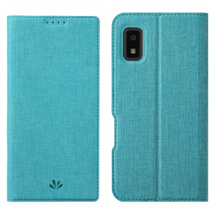 Cyan fabric folio phone case with flip cover and camera cutout
