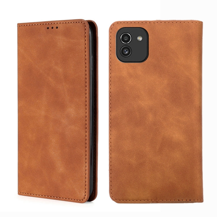 Light brown leather flip phone case with magnetic closure, front and back