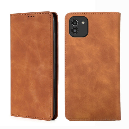 Light brown leather flip phone case with magnetic closure, front and back