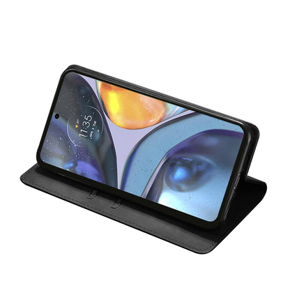 Black leather magnetic flip phone case standing as a viewing stand