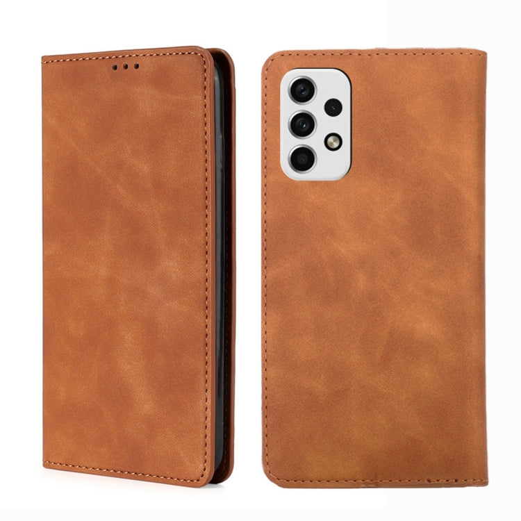 Light brown leather flip phone case with camera cutout, front and back views