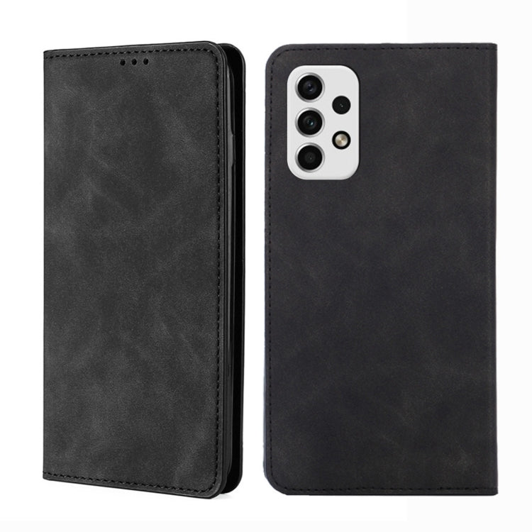 Magnetic leather flip phone case, black, with camera cutout and stitched edges