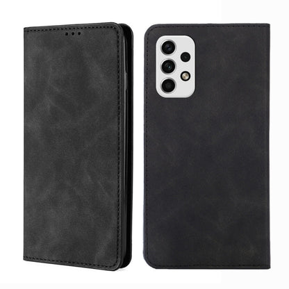 Magnetic leather flip phone case, black, with camera cutout and stitched edges