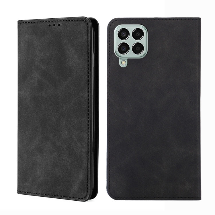 Magnetic leather flip phone case, black, with camera cutout and stitched edges
