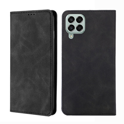 Magnetic leather flip phone case, black, with camera cutout and stitched edges