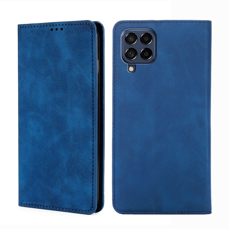 Blue leather magnetic flip phone case, front cover with camera cutout