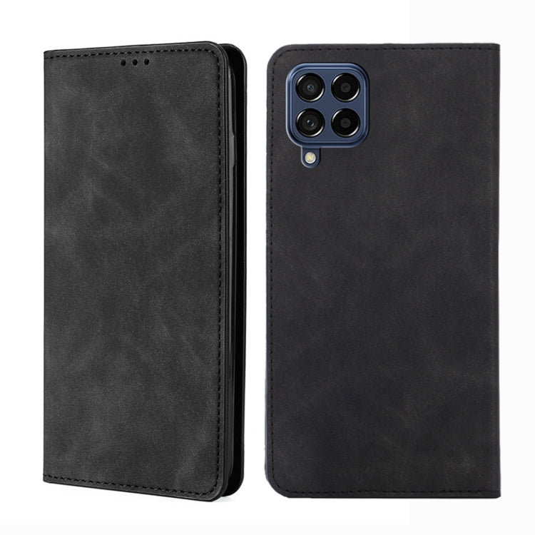 Black leather magnetic flip phone case, front cover with camera cutout