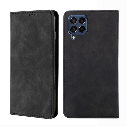 Black leather magnetic flip phone case, front cover with camera cutout