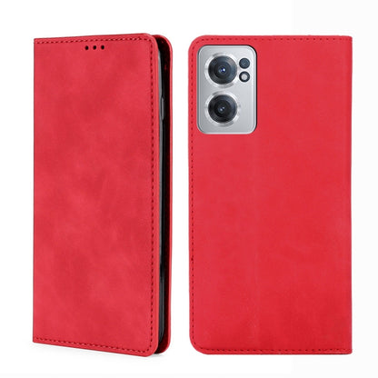 Red leather magnetic flip phone case, front and back with camera cutout