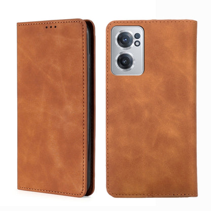Light brown leather magnetic flip phone case with camera cutout
