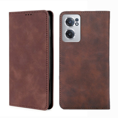 Dark brown leather magnetic flip phone case with camera cutout