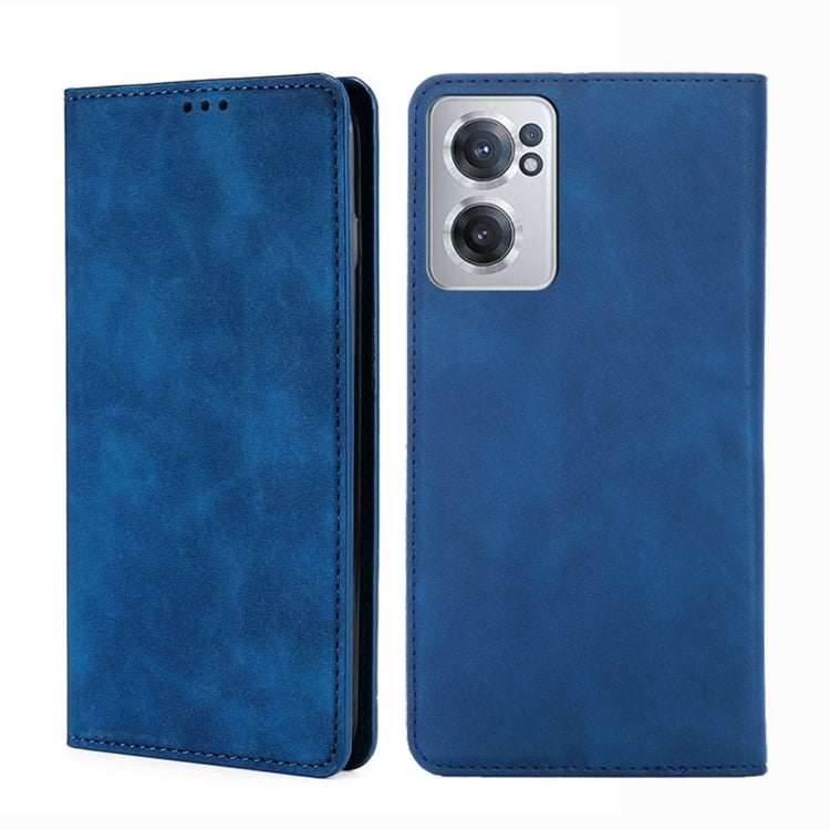 Blue leather magnetic flip phone case, front camera window and back panel